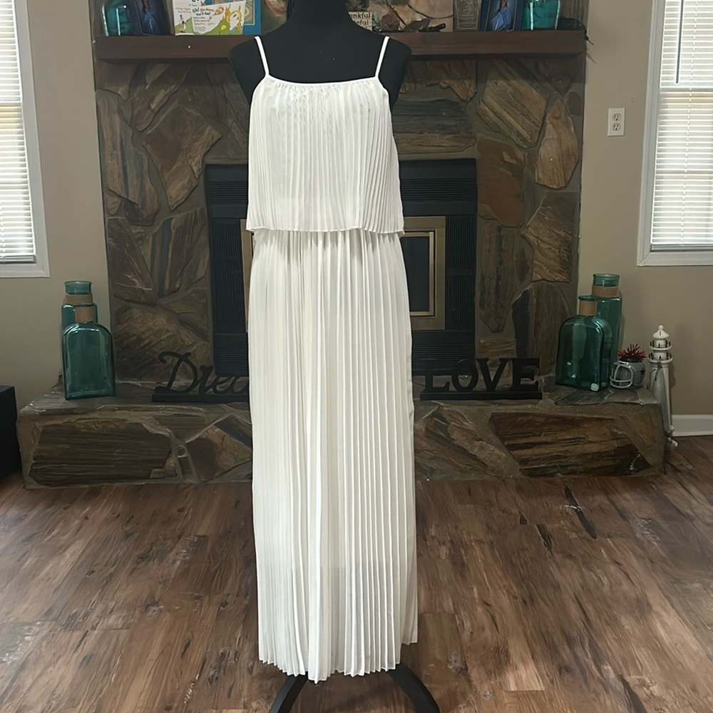 Pleated off white dress